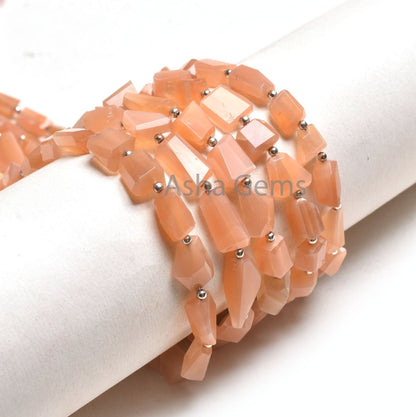 Fine Quality Moonstone Nugget Faceted Gemstone Beads, Natural Peach Moonstone Uneven Tumble Straight Drill Bead, AAA Pink Moonstone Jewelry