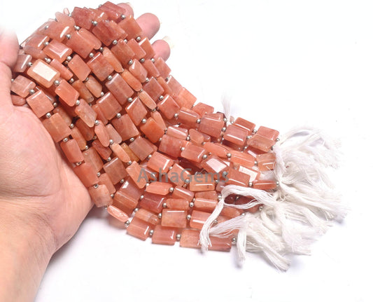 Fine Peach Quartz Fancy Chicklet Handmade Beads,9" Strand Pink Quartz Rectangle Shape Straight Drill Gemstone Loose Bead Jewelry Making SALE
