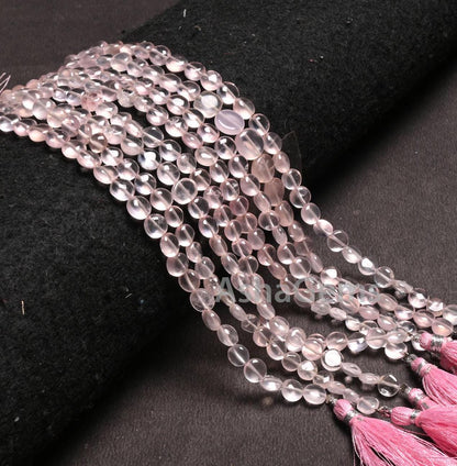 Fine Pink Rose Quartz Smooth Coin Shape handmade Beads,8" Natural Rose Quartz Straight Drill Coin Gemstone Loose Beads Jewelry Making Crafts