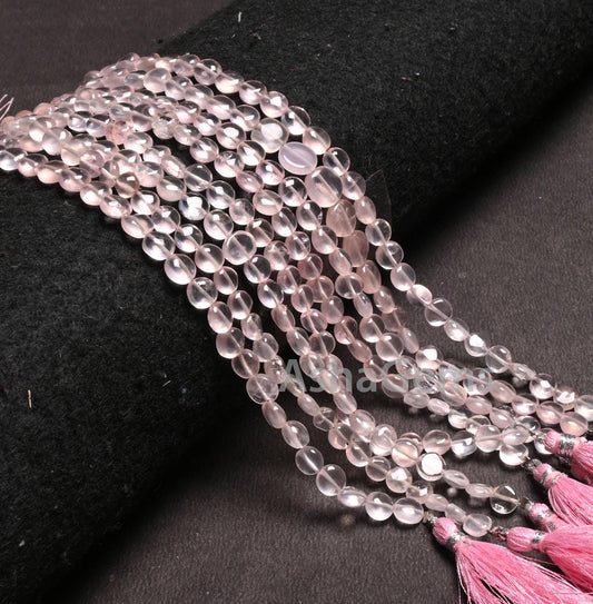 Fine Pink Rose Quartz Smooth Coin Shape handmade Beads,8" Natural Rose Quartz Straight Drill Coin Gemstone Loose Beads Jewelry Making Crafts