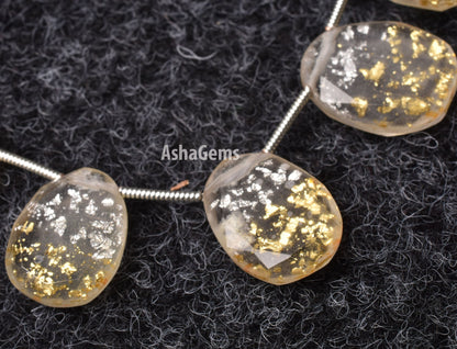 Beautiful Crystal quartz Gold Foil Doublet Fancy Beads, Quartz Faceted Briolette Side Drill Beads, Flat Uneven Shape Bead For Jewelry Making