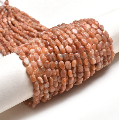 Natural Sunstone Smooth Nugget Gemstone Beads,13" Strand Red Sunstone Plain Handmade Uneven Oval Nugget Beads, Sunstone Bead Jewelry Crafts