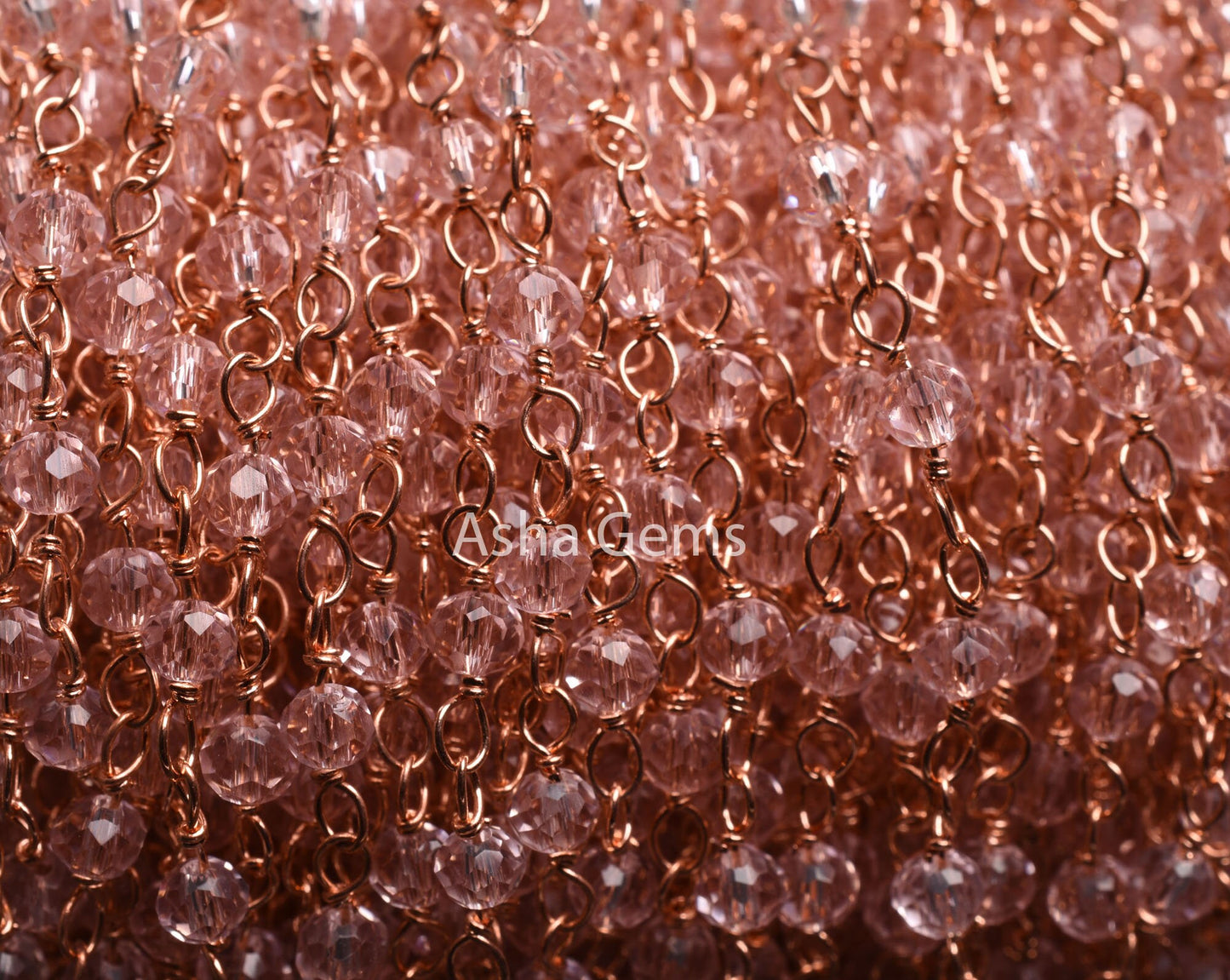 Beautiful Light Pink Quartz Hydro Faceted Rondelle Beads Rosary Chain Rose Gold Plated Copper Wire Wrap handmade Beaded Chain Jewelry Making