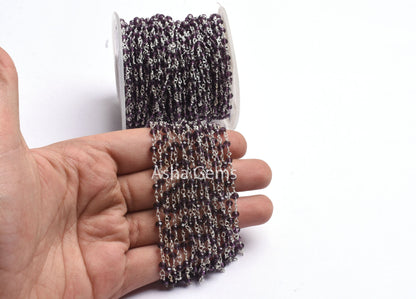 1,5,10,50 Feet Chain Purple Amethyst Hydro Faceted Rondelle Beads Rosary Chain 3-3.5 mm Silver Plated Jewelry Crafts, Purple Crystal Chain