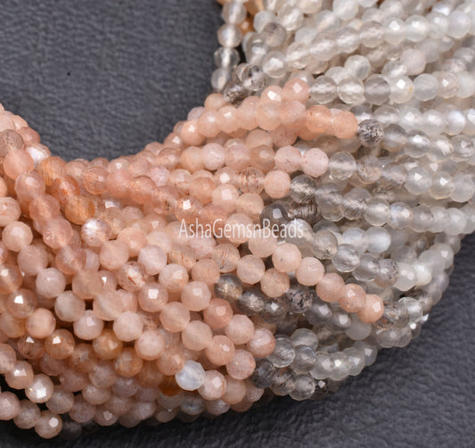Natural Multi Moonstone Machine Cut Faceted Beads,2.5mm AAA Multi Color Moonstone Micro Faceted Rondelle Beads,Moonstone beads Jewelry Craft