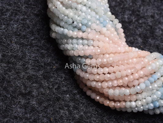 3.2mm Natural Multi Aquamarine Micro Cut Faceted Rondelle Beads, Fine Multi Blue Aquamarine Pink Morganite Shaded Gemstone Bead Jewelry SALE
