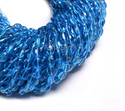 Fine Quality Ocean Blue Topaz Color Hydro Smooth Oval Shape Handmade Beads, 5.5-7.5 mm Blue Hydro Plain Oval Loose Beads Jewelry Crafts SALE