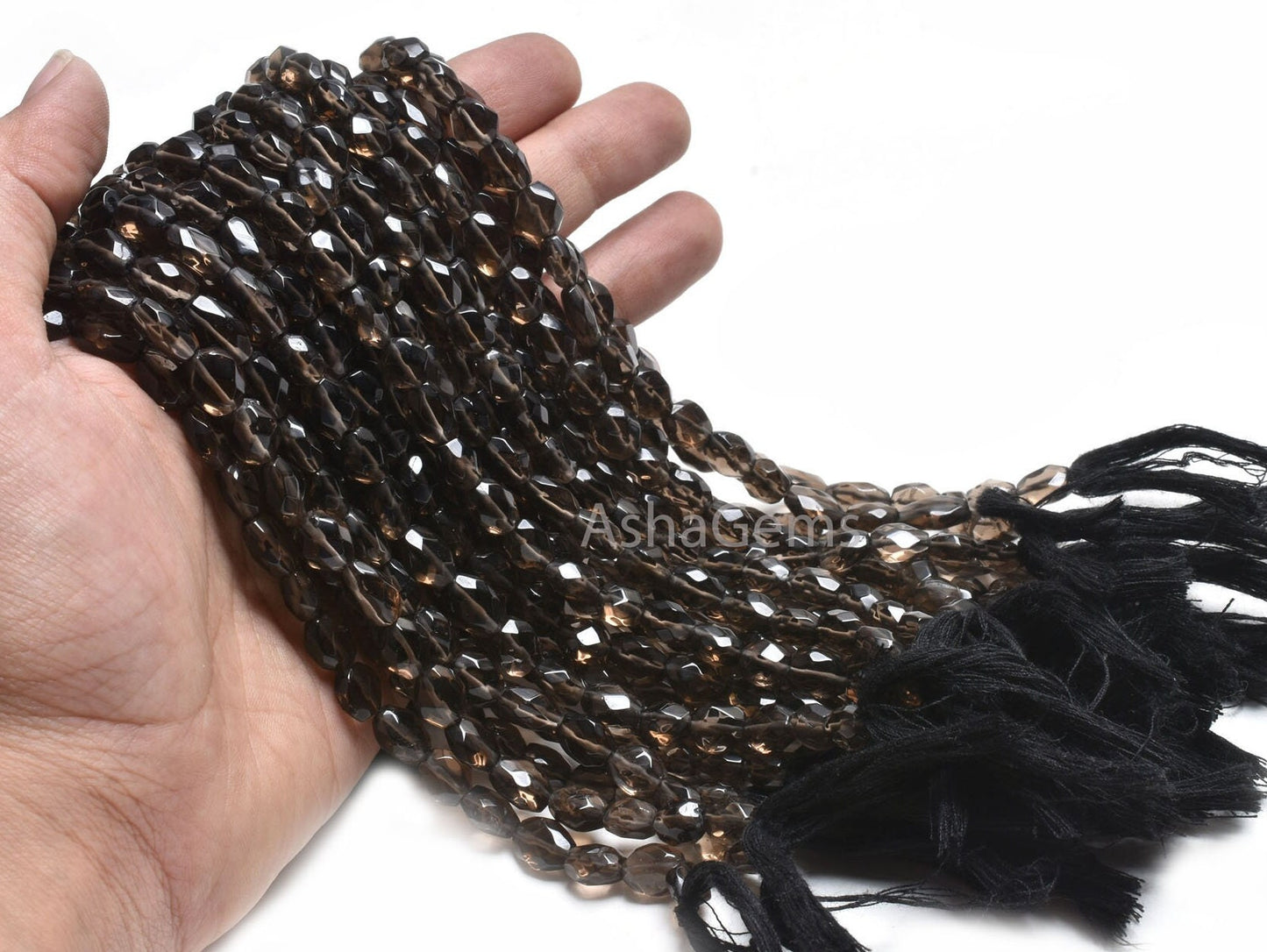 Beautiful Smoky Quartz Faceted Oval Beads, Fine Smoky Indian Hand Cut Oval Straight Drill Gemstone Beads, Natural Black Smoky Beads jewelry