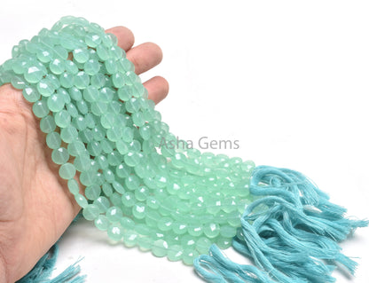 Beautiful Aqua Blue Chalcedony Faceted Coin Shape Beads,8" Strand AAA Chalcedony Faceted Coin Briolette Straight Drill Gemstone Bead Jewelry
