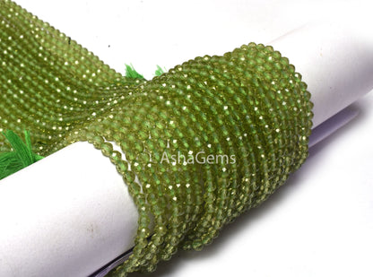 Beautiful Green  Peridot Faceted Round Beads,3.5 mm Natural Peridot Round Ball Gemstone Beads, Peridot beads Micro Faceted machine Cut Beads