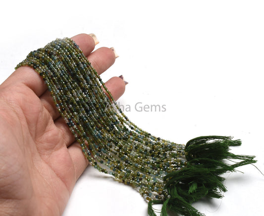 Beautiful Green Tourmaline Micro Cut Faceted Beads,2 mm Natural Tourmaline Machine Cut Rondelle Gemstone Beads, Shaded Green Tourmaline Bead