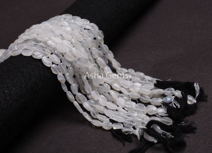 13"Strand Rainbow Moonstone Smooth Oval Shape Gemstone Loose Beads, White Rainbow uneven Oval handmade Bead Blue Fire Rainbow Moonstone bead