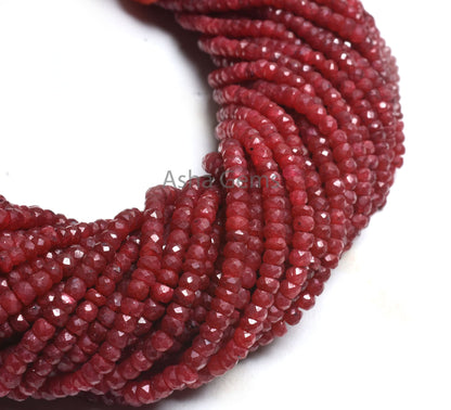 Beautiful Red Ruby Faceted Rondelle Shape Beads, Ruby Corundum Beads,3,3.5mm Ruby faceted Indian Cut Gemstone bead For Necklace Jewelry SALE