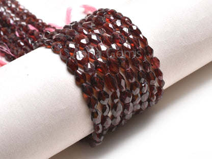 Beautiful Garnet Indian Cut Oval Briolette Beads, Natural Red Garnet Faceted Oval Straight Drill Gemstone Bead, Garnet Beads Jewelry Crafts
