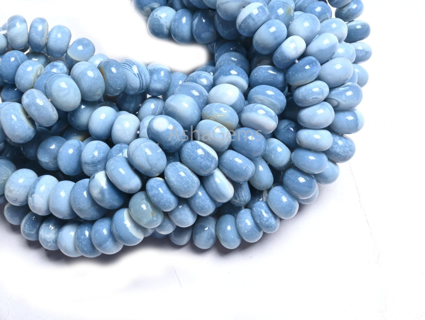 Fine Blue Opal Smooth Rondelle Beads, Shaded Pigeon Blue Opal Plain Handmade Gemstone Loose Bead,16" Blue Opal Beads Jewelry Making Necklace