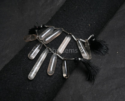 Natural Smoky Quartz Fancy Long Pencil Drop Beads, Smoky Smooth Handmade Teardrop Side Drill Gemstone Smoky Bead For Jewelry Handicraft SALE