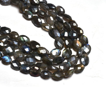 9" Strand Labradorite Silver Coated Faceted Mani Oval Shape Checker Cut Gemstone Beads, Labradorite Oval Beads For Jewelry Making craft sale