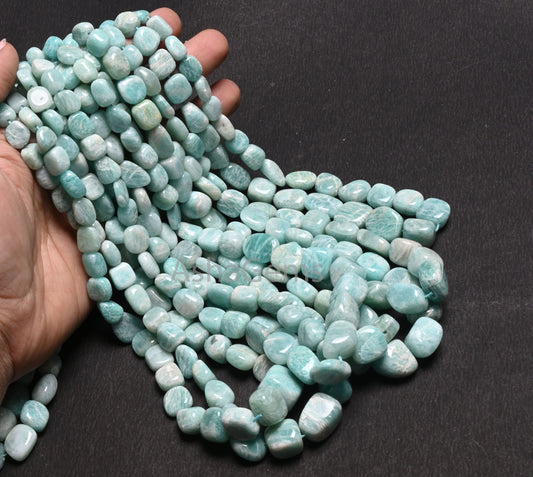 Fine Quality Amazonite Smooth Handmade Nugget Gemstone Loose Beads,9/18" Natural Blue Amazonite Tumble Graduation Size Bead Necklace Jewelry (AG 22305)