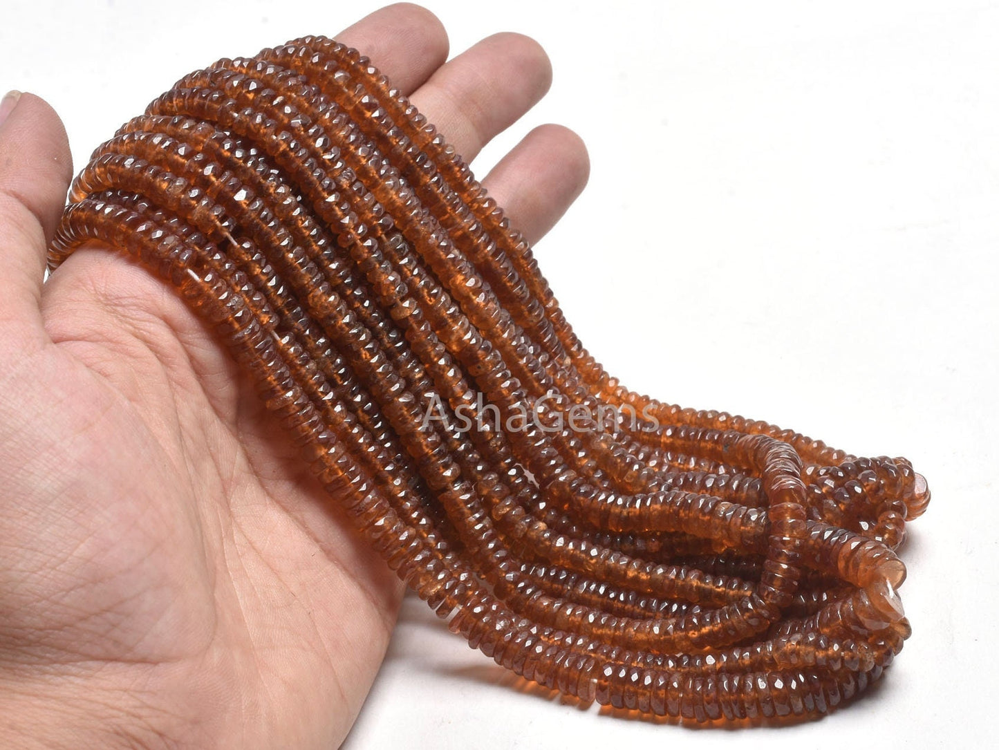 Natural Hessonite Garnet Faceted Heishi Tyre Beads,16" Hessonite Beads, Brown Hessonite Flat Wheel Shape Gemstone Bead Jewelry Making Crafts