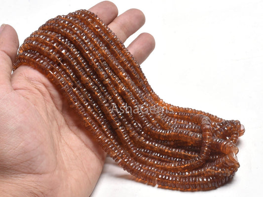 Natural Hessonite Garnet Faceted Heishi Tyre Beads,16" Hessonite Beads, Brown Hessonite Flat Wheel Shape Gemstone Bead Jewelry Making Crafts