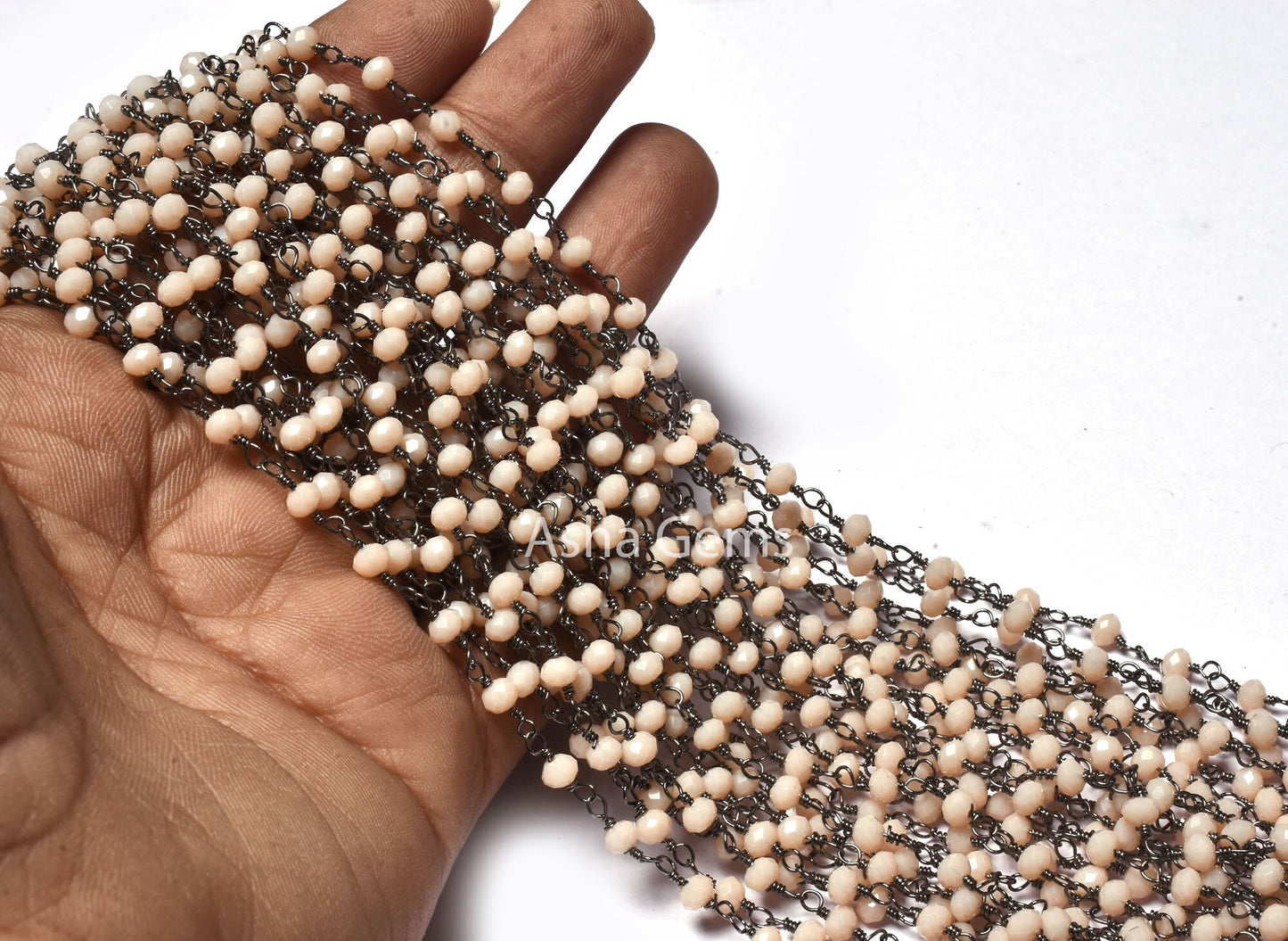 3,10,50 Feet Pink Opal Hydro Rondelle Beads Rosary Chain Black Gunmetal Plated Wire Wrap Micro Cut Bead Rosary Chain Jewelry Making Necklace
