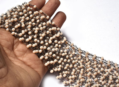 3,10,50 Feet Pink Opal Hydro Rondelle Beads Rosary Chain Black Gunmetal Plated Wire Wrap Micro Cut Bead Rosary Chain Jewelry Making Necklace