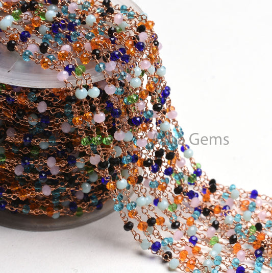 1-50 foot Multi Disco Hydro Faceted Rondelle Beads Rosary Chain,3mm Rose Gold Plated Wire Wrap Jewelry Necklace Making Chain Rosary Handmade