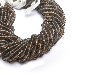 Natural Smoky Quartz Smooth Rondelle Shape Gemstone Beads,12" Strand smoky Plain Handmade Bead, Fine Smoky Beads Jewelry making Handicrafts