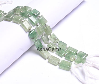 Shaded Green Aventurine Fancy Chiclet Shape Handmade Beads,9" natural Green Margaj Rectangle Gemstone Straight Drill Bead Jewelry Craft SALE