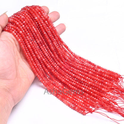 Shaded Orange Red Jade Quartz Faceted Gemstone Beads,4.5 mm Fine Carnelian Color Jade Quartz Rondelle Beads, Jade Bead Jewelry Making Craft