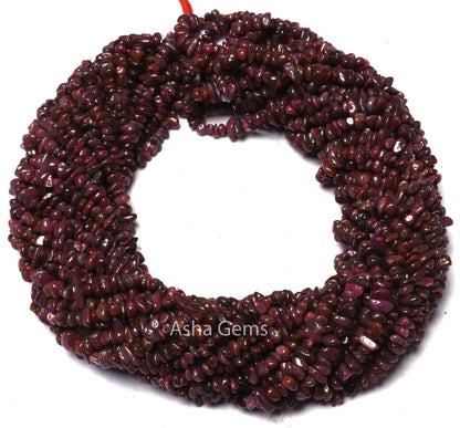 34" Strand Natural Ruby Uncut Chips Smooth Beads Gemstone, Natural Ruby Beads, AAA Quality Red Ruby Chip Tiny Nugget, Genuine Ruby Raw Beads