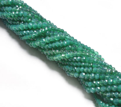 AAA Green Onyx Indian Machine Cut Gemstone Loose Beads,13"Strand Green Onyx Faceted Rondelle Shape Beads, Green Onyx Bead Jewelry Craft SALE