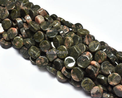 Natural Unakite Handmade Coin Shape Beads Beautiful Unakite Smooth Coin Gemstone Beads T- Drilled Briolette Unakite Jewelry Beads For Crafts
