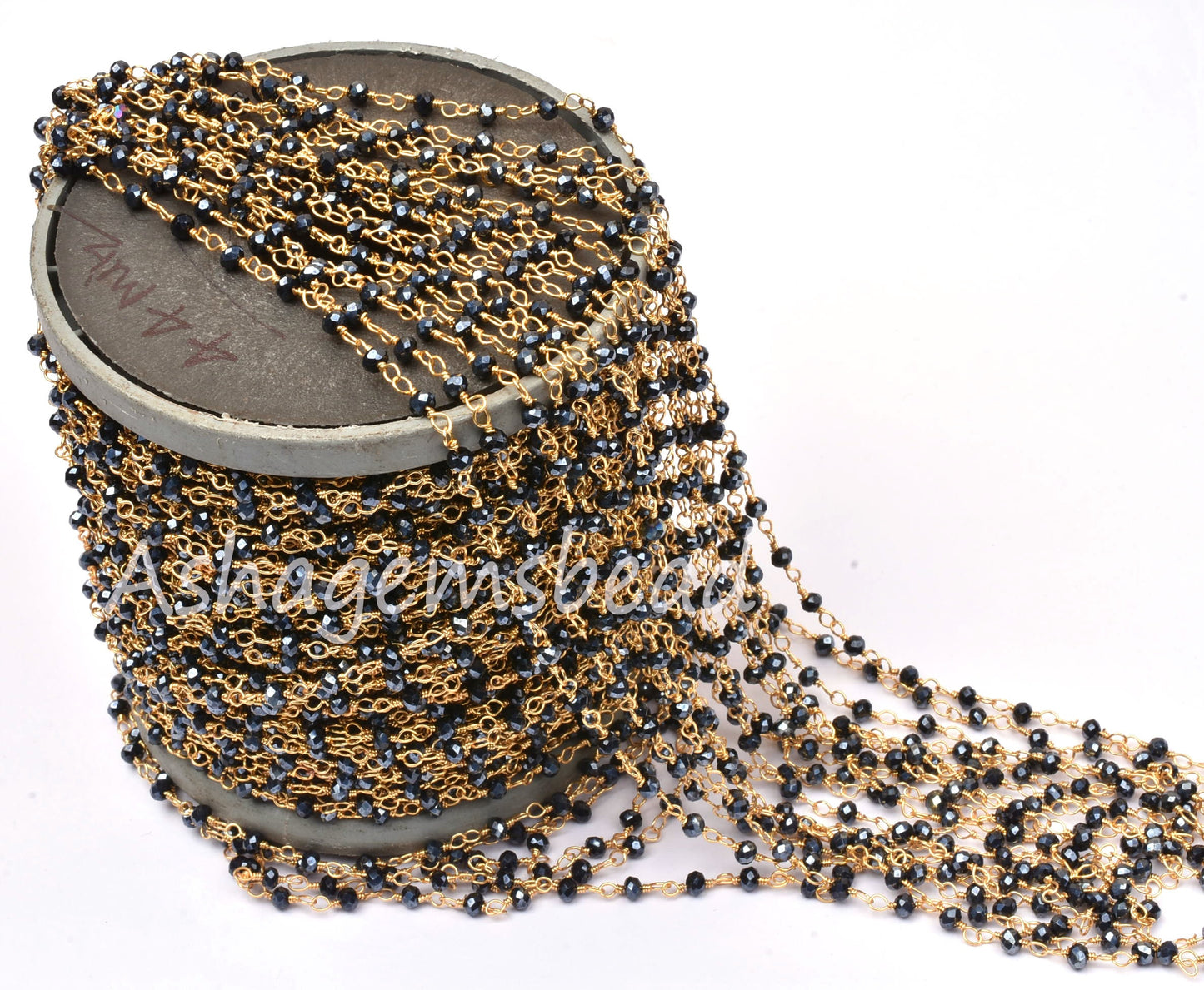 AAA Black Spinel Hydro Silver Coated Faceted Rosary Chain,3 mm Beaded Gold Plated Wire Wrap Rondelle handmade Chain Jewelry Making Craft SALE