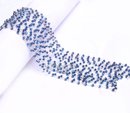 1,3,5,10,50 Feet,Blue Titanium Pyrite Hydro Faceted Rondelle Beaded Rosary Chain Silver Plated Wire,Jewelry Making Finding,Wire Chain 3.50mm