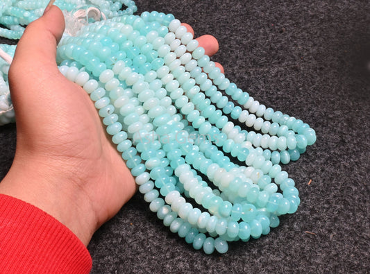 AAA Quality Sky Blue Peru Opal Rondelle Shape Smooth Beads, Beautiful Peruvian Opal Shaded Smooth Gemstone Bead Necklace jewelry Making SALE
