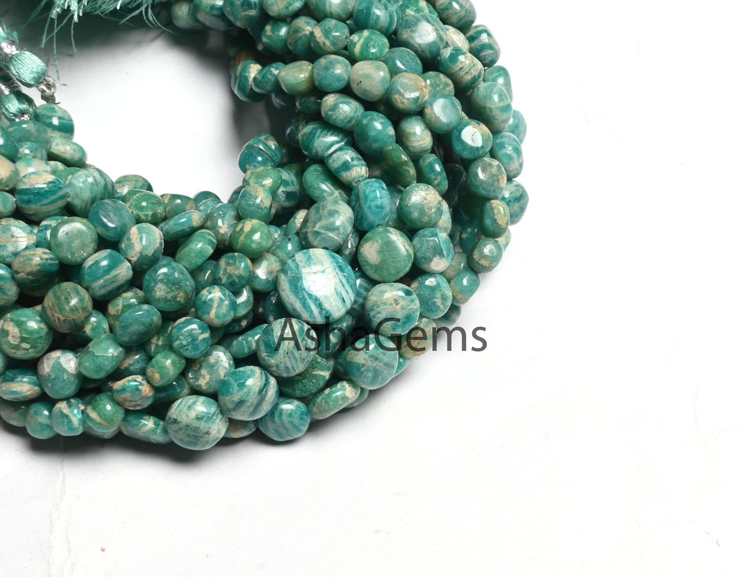 Natural Amazonite Smooth Coin Shape Handmade Beads,8" Shaded Blue Amazonite Coin Straight Drill Gemstone Amazonite Beads Jewelry Craft SALE