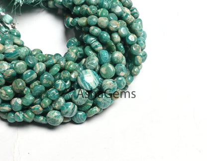 Natural Amazonite Smooth Coin Shape Handmade Beads,8" Shaded Blue Amazonite Coin Straight Drill Gemstone Amazonite Beads Jewelry Craft SALE