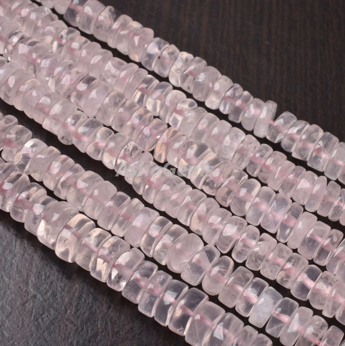 Natural Rose Quartz Smooth Heishi Tyre Gemstone Beads, Pink Rose Quartz, AAA Rose Quartz Bead Heishi Tyre Center Drill Rose Pink Wheel Beads