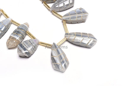 Beautiful Shaded Grey Boulder Opal Fancy Shape Carved Gemstone Handmade Beads, Opal Carving Fancy Pear Carving Bead For Jewelry Making Craft