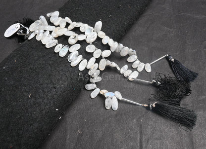 Beautiful White Rainbow Moonstone Smooth Uneven Oval Shape Gemstone Beads, Natural Rainbow Moonstone handmade Side Drill Beads Jewelry Craft
