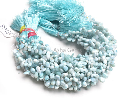Natural Blue larimar Smooth Pears Shape Gemstone Beads,9"Strand larimar Plain Handmade Uneven Pear Beads, Larimar Teardrop Bead Jewelry SALE