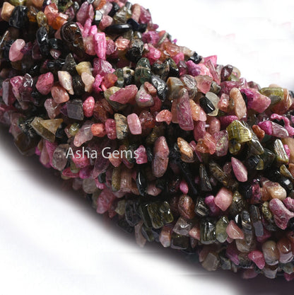 Natural Multi Disco Tourmaline Gemstone Uncut Chips Beads, 17,34" Strand Tourmaline Smooth Raw Rough Beads Jewelry Making Craft Tourmaline
