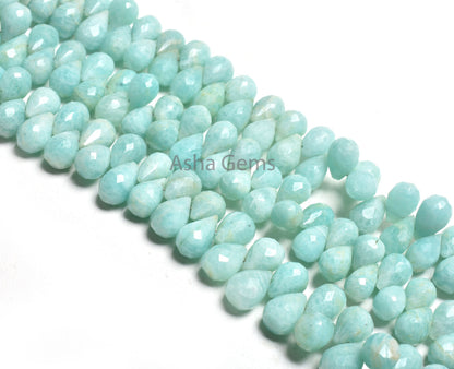 Natural Amazonite Faceted Drops Shape Beads,7-10 mm AAA Peruvian Amazonite Teardrop Briolette Gemstone Beads, Amazonite Bead Jewelry Crafts