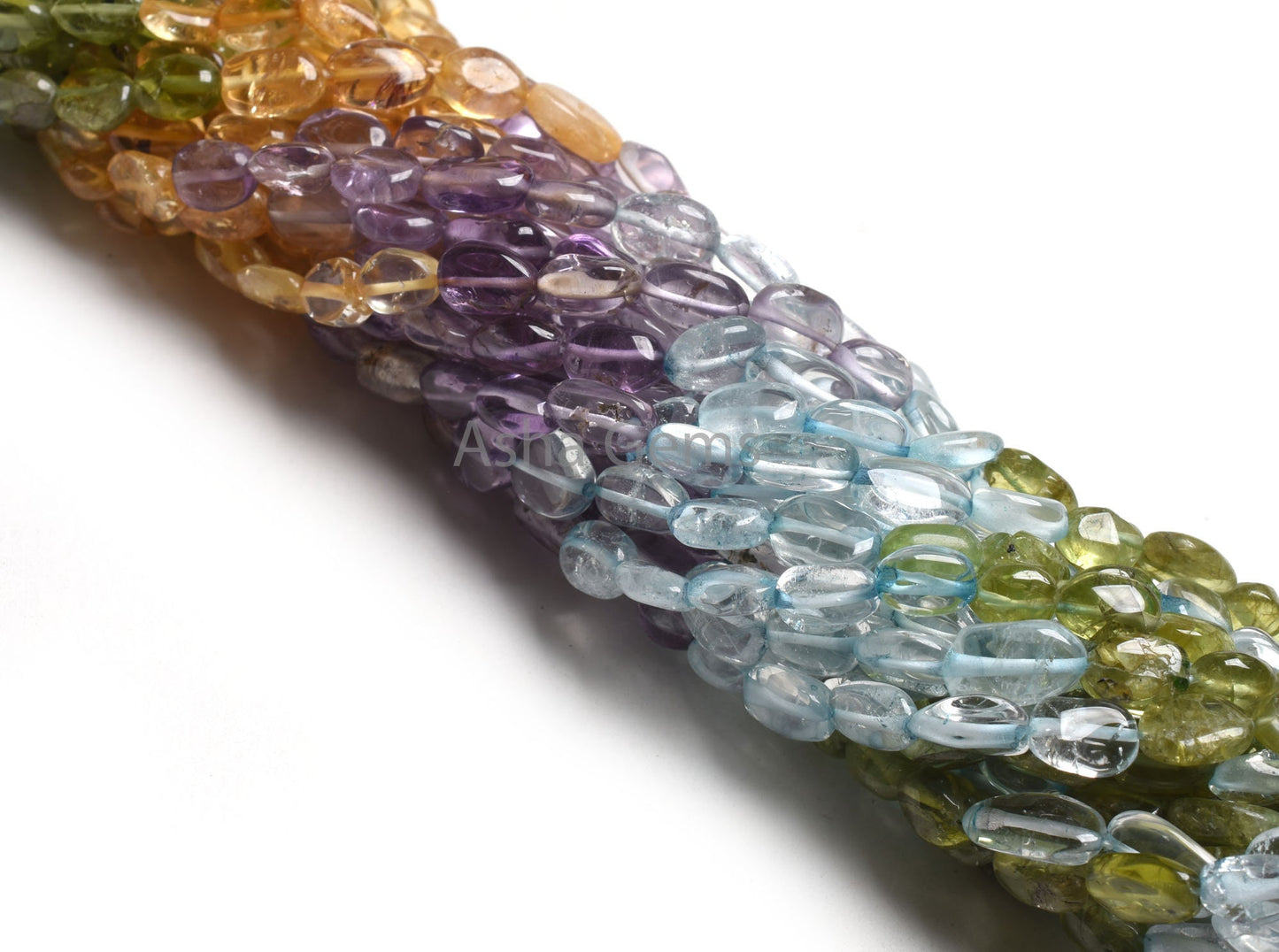 Shaded Multi Color Gemstone Smooth Oval Beads,13" Peridot Citrine Amethyst Handmade Plain Oval Straight Drill Beads, Disco Oval Bead Jewelry