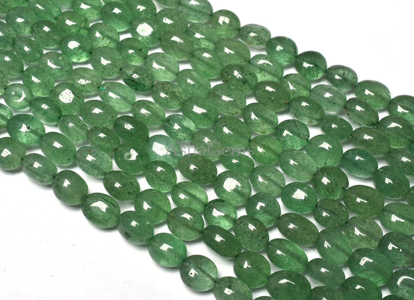 Beautiful Green Strawberry Smooth Oval Shape Gemstone Beads 17-21" Graduated Necklace AAA Green Strawberry Handmade Plain Oval Beads Jewelry