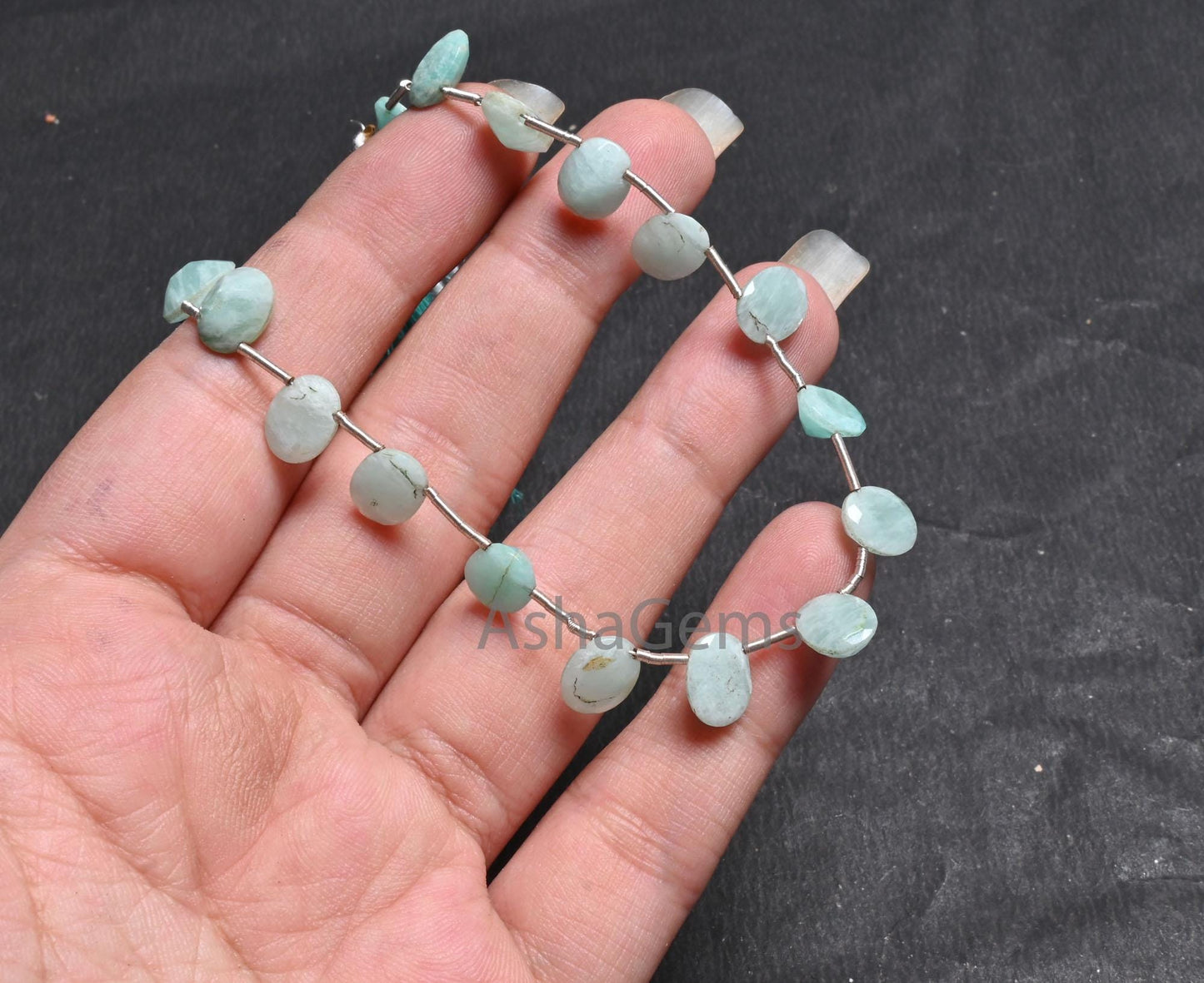 Beautiful Amazonite faceted Oval Beads,7x9 mm Natural Blue Amazonite Fancy Oval Cabochon Side Drill Briolette Gemstone Beads Jewelry Crafts