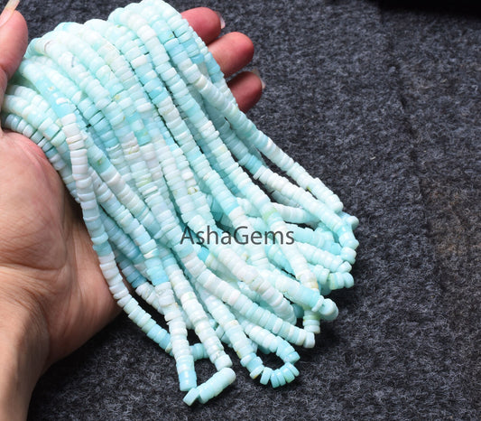 AAA Peruvian Opal Smooth Round Tyre Gemstone Heishi Beads,6mm Shaded Sky Blue Opal Plain Handmade Beads,8/16" Strand Opal Jewelry Craft Sale