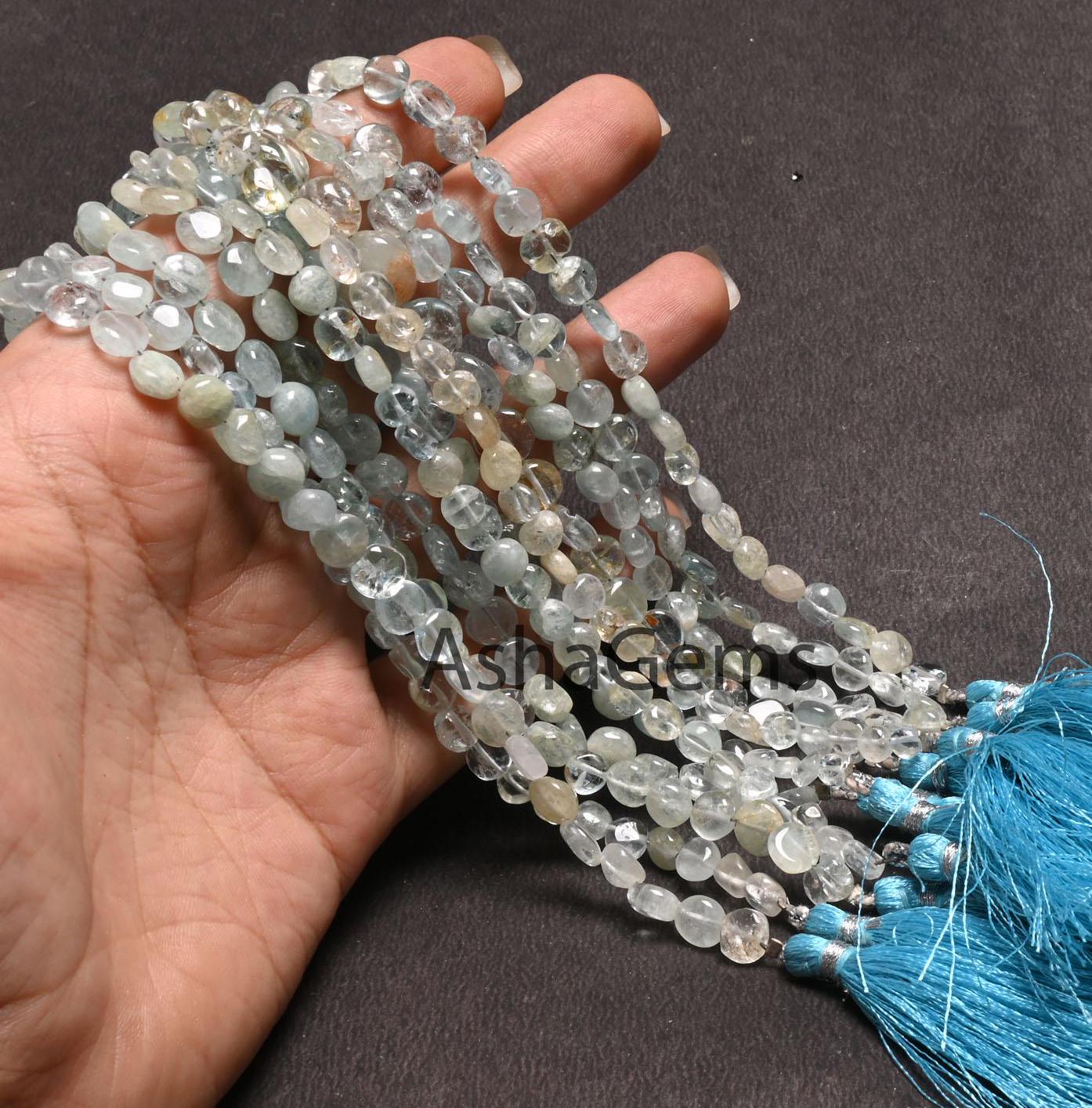 Aquamarine Beads, Light Aqua Blue Aquamarine Plain Handmade Coin Beads Gemstone Smooth Coin Uneven Shape Beads For Jewelry Making Crafts 8"