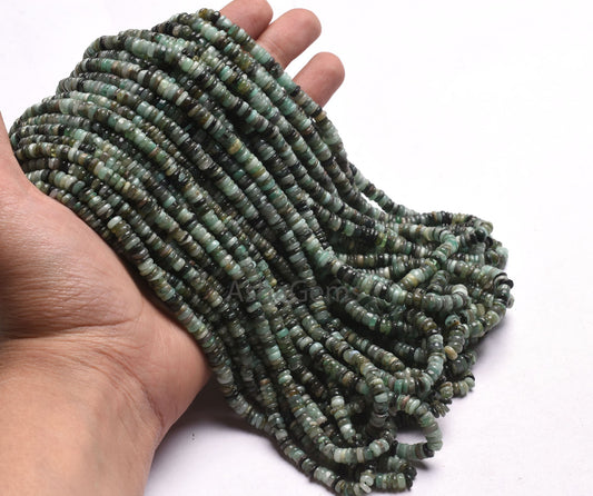 Emerald Smooth Tyre Shape Beads Gemstone Natural Emerald Beads,8/ 16" Strand Shaded Green Emerald smooth Handmade Wheel Beads Jewelry Crafts